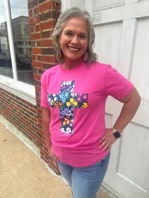 Floral Cross Tee: Heather Berry