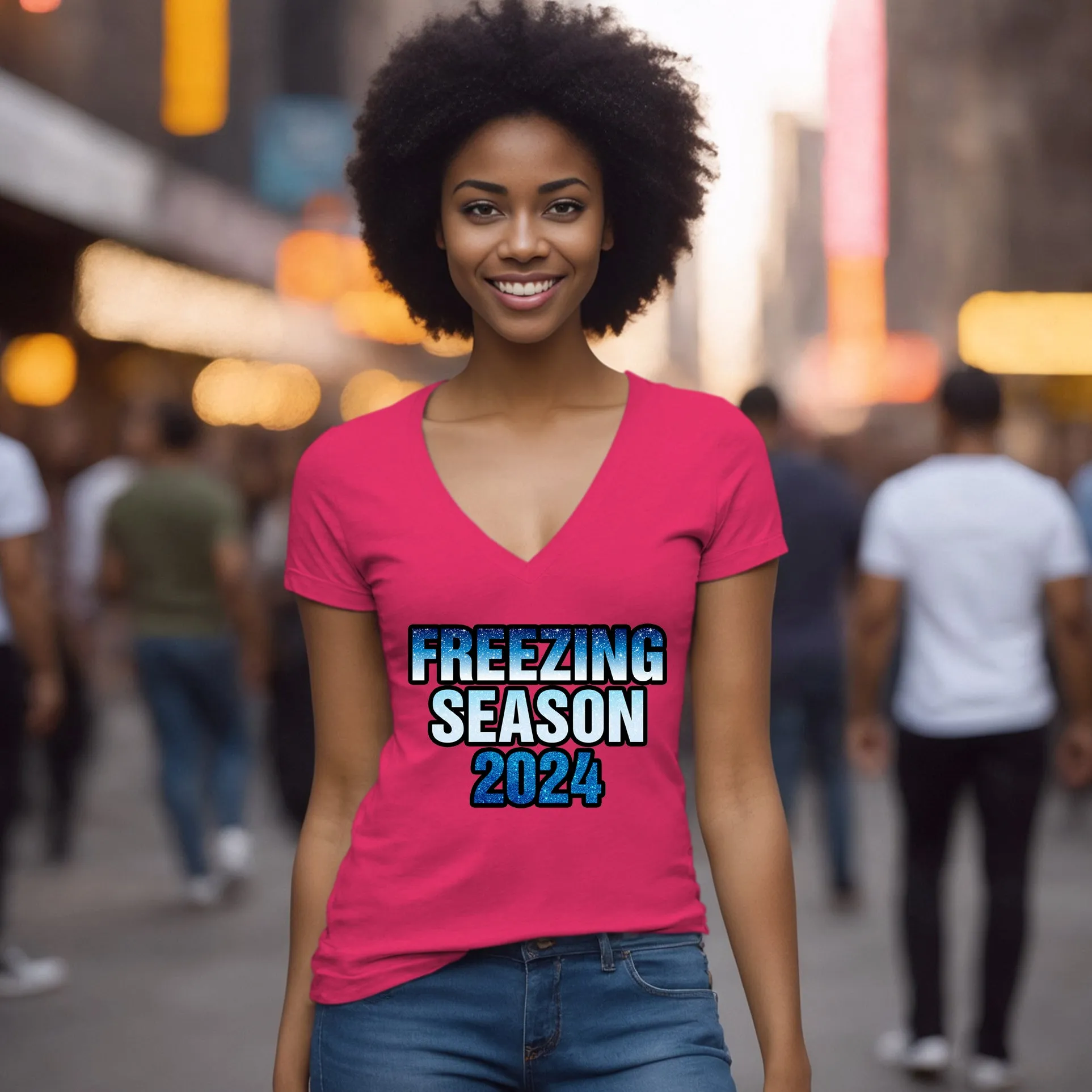 Freezing Season Vneck Shirt, Cute Winter Shirt, Christmas Shirt, Freezing Season Vneck, Christmas Gifts, Holiday Shirt, Winter Season 2024