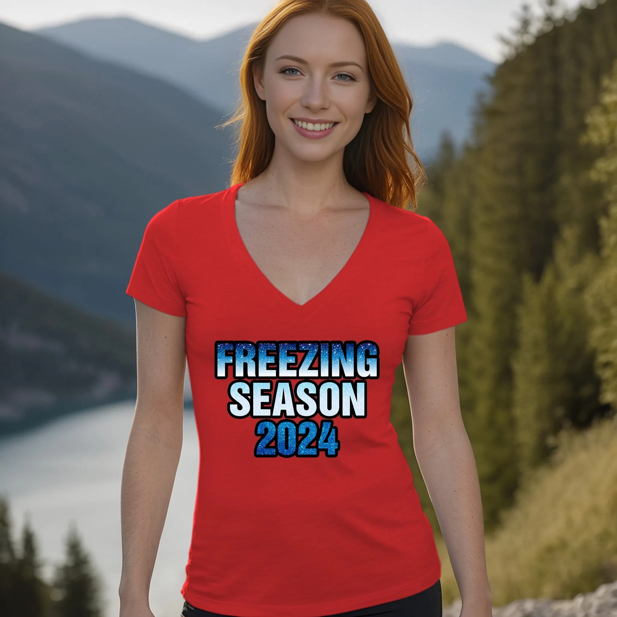 Freezing Season Vneck Shirt, Cute Winter Shirt, Christmas Shirt, Freezing Season Vneck, Christmas Gifts, Holiday Shirt, Winter Season 2024