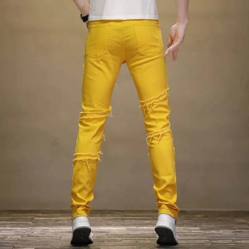 GelbElastik Herren Sommer Neue Gebundene Jeans mit Schmaler Passform
