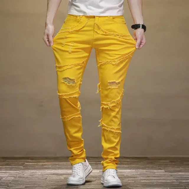 GelbElastik Herren Sommer Neue Gebundene Jeans mit Schmaler Passform
