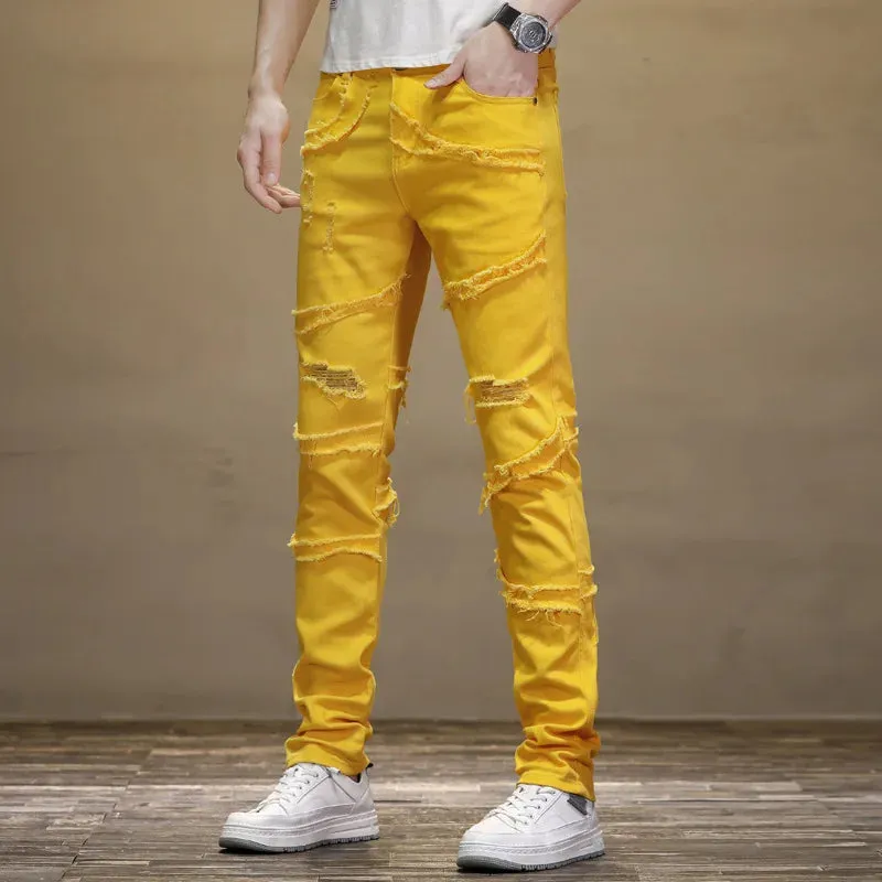 GelbElastik Herren Sommer Neue Gebundene Jeans mit Schmaler Passform