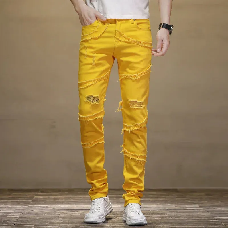 GelbElastik Herren Sommer Neue Gebundene Jeans mit Schmaler Passform