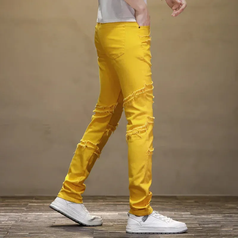 GelbElastik Herren Sommer Neue Gebundene Jeans mit Schmaler Passform