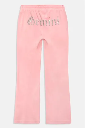 'GEMINI' JUICY PINK VELOUR DIAMANTÉ TRACKSUIT BOTTOM