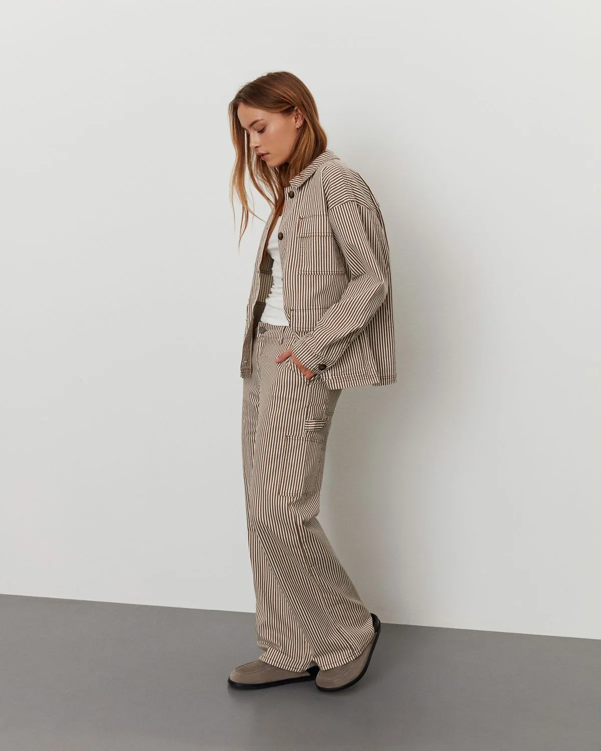GITTESW TROUSERS - Brown Striped