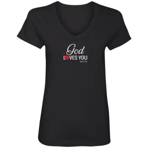 God Loves You Ladies V Neck Tee Shirt