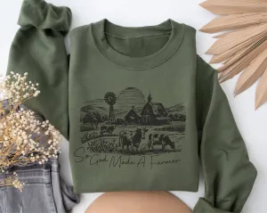 God Made A Farmer Olive Sweatshirt Western Graphic
