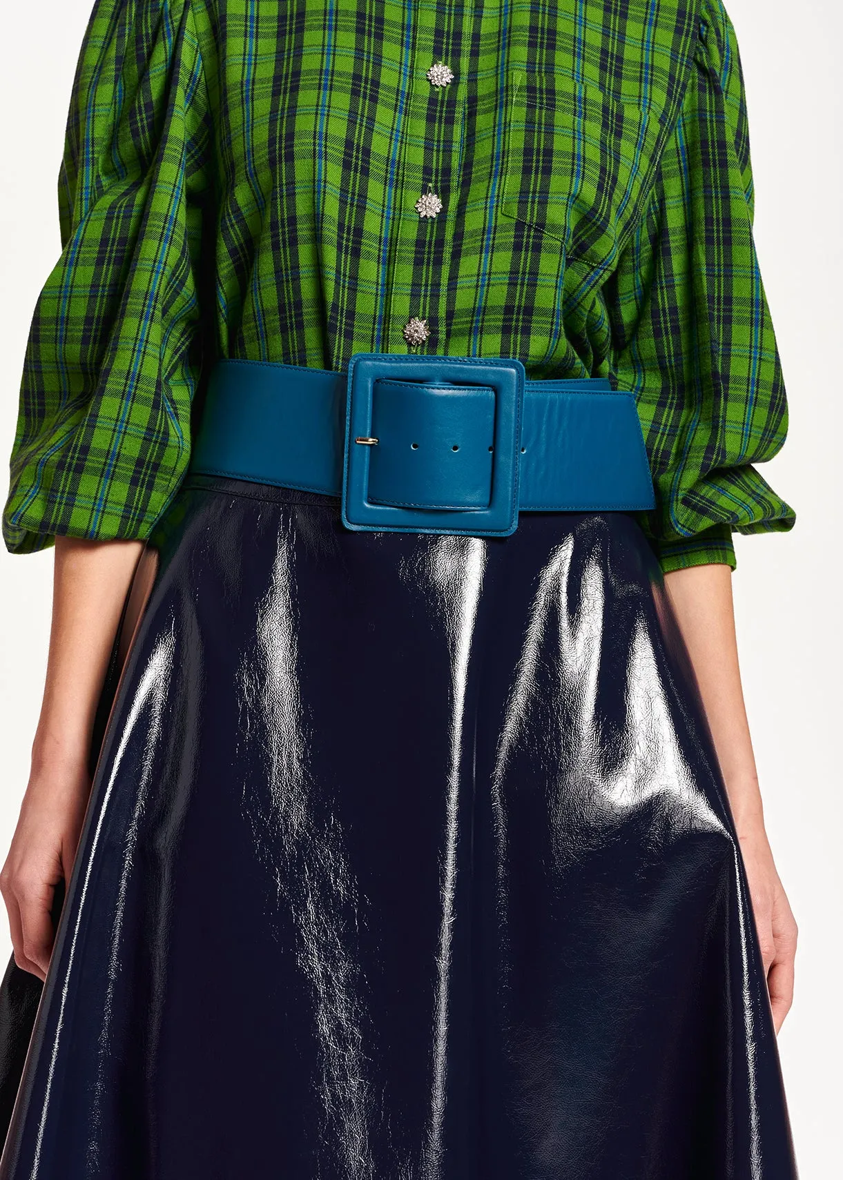 Green, blue and black flannel shirt