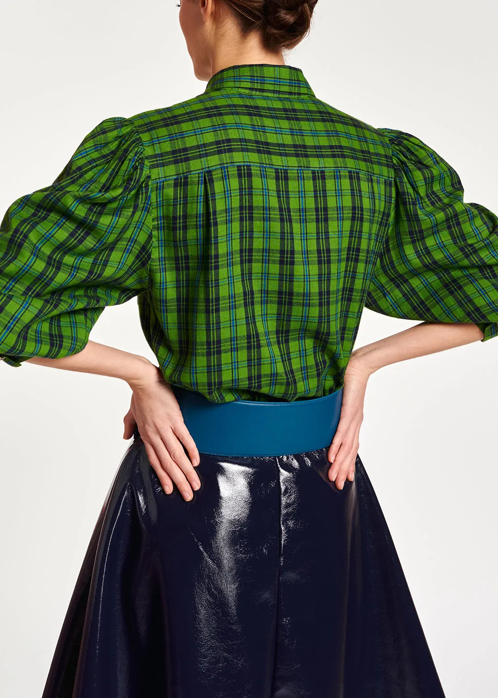 Green, blue and black flannel shirt