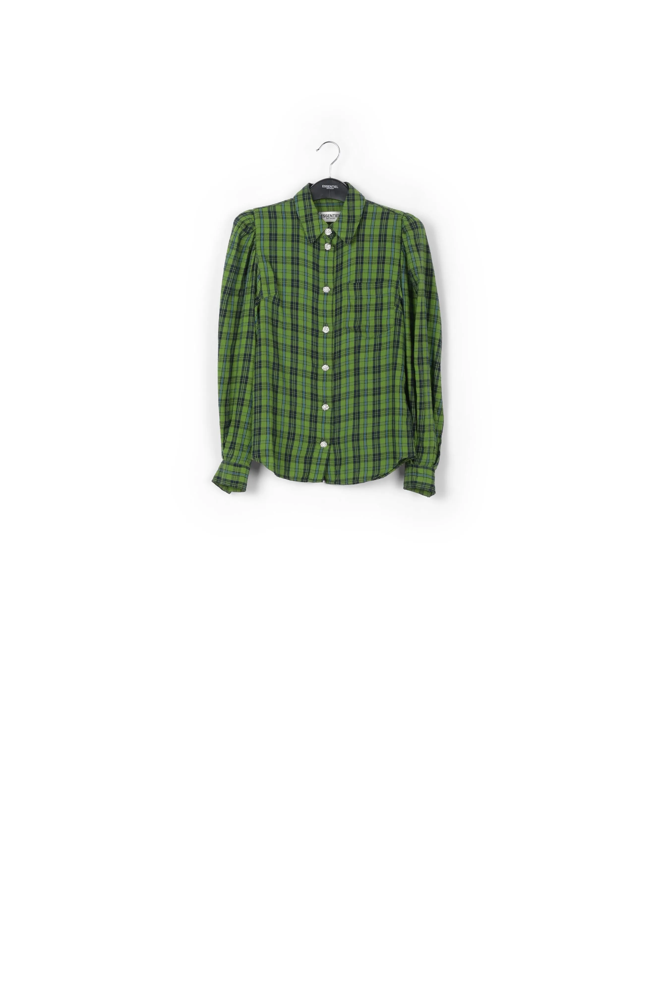 Green, blue and black flannel shirt
