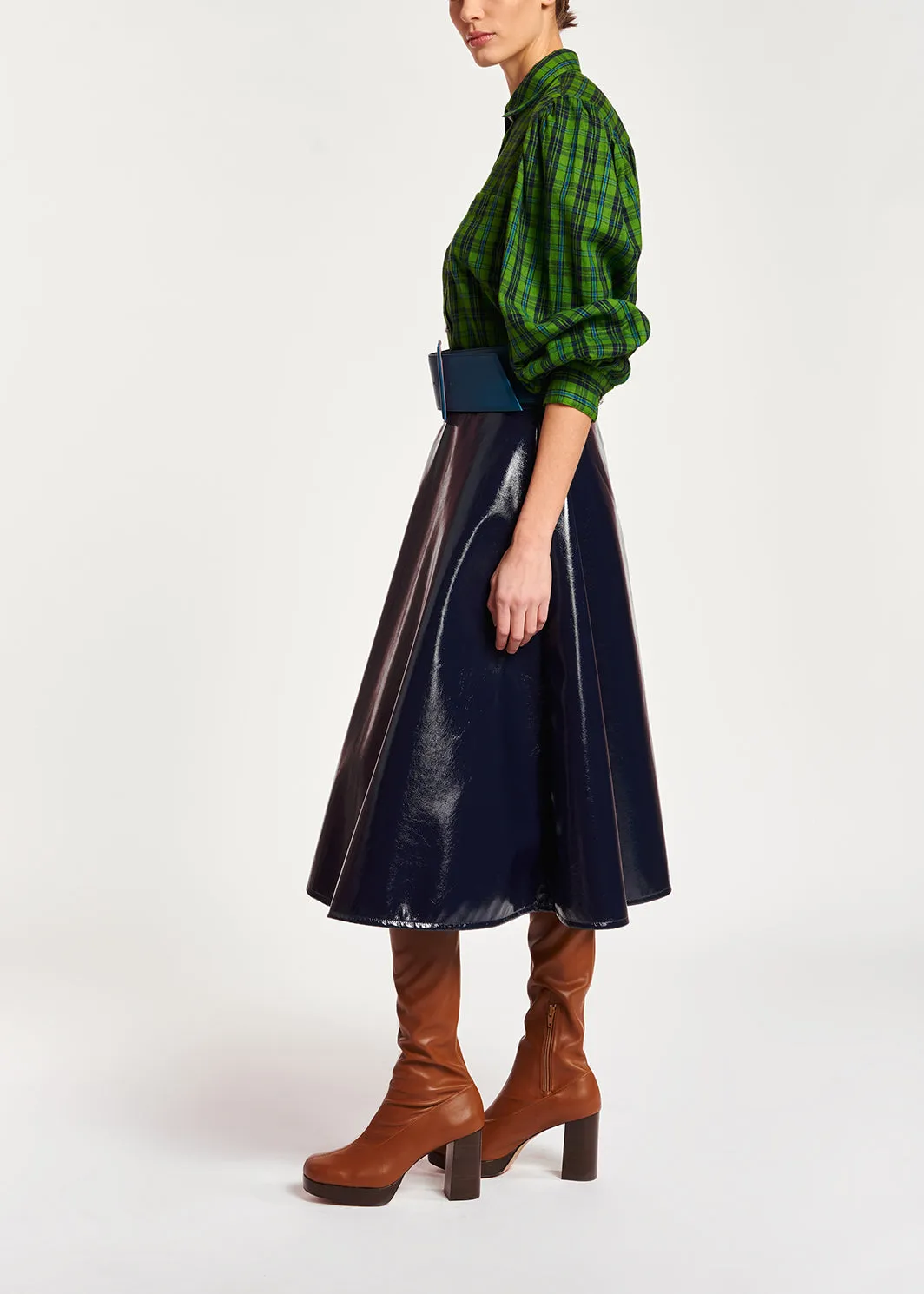 Green, blue and black flannel shirt