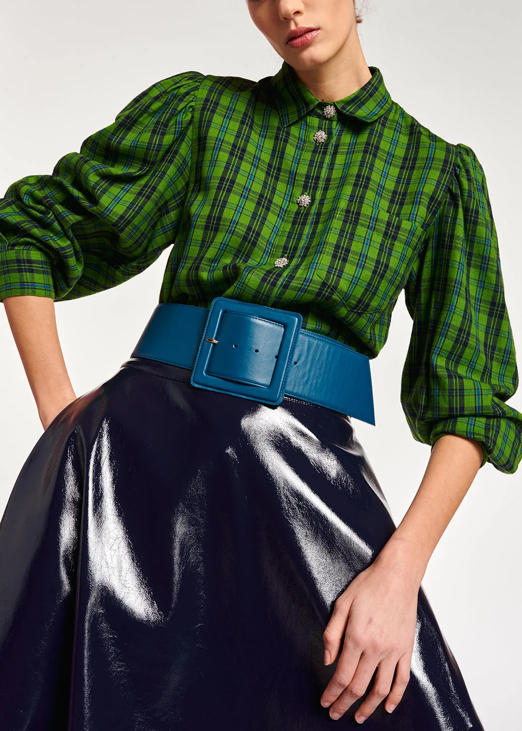 Green, blue and black flannel shirt