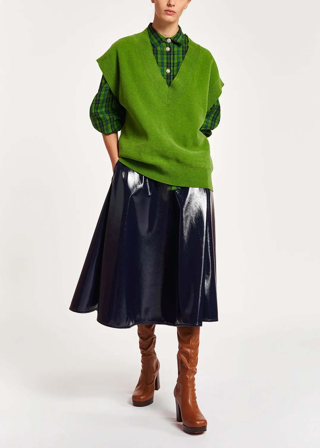 Green, blue and black flannel shirt