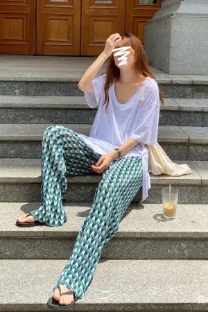 Green Trendy Plaid Wide Leg Loose Pants