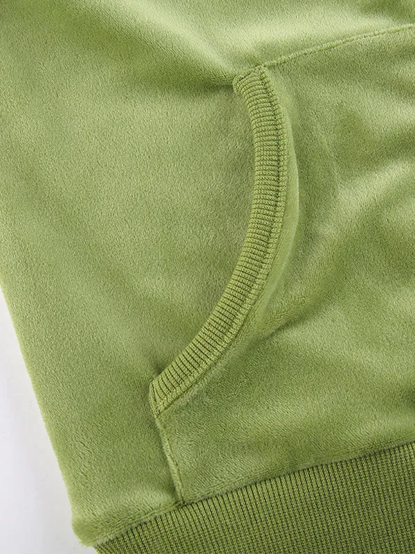 Green vintage velvet tracksuit set with zip and hood