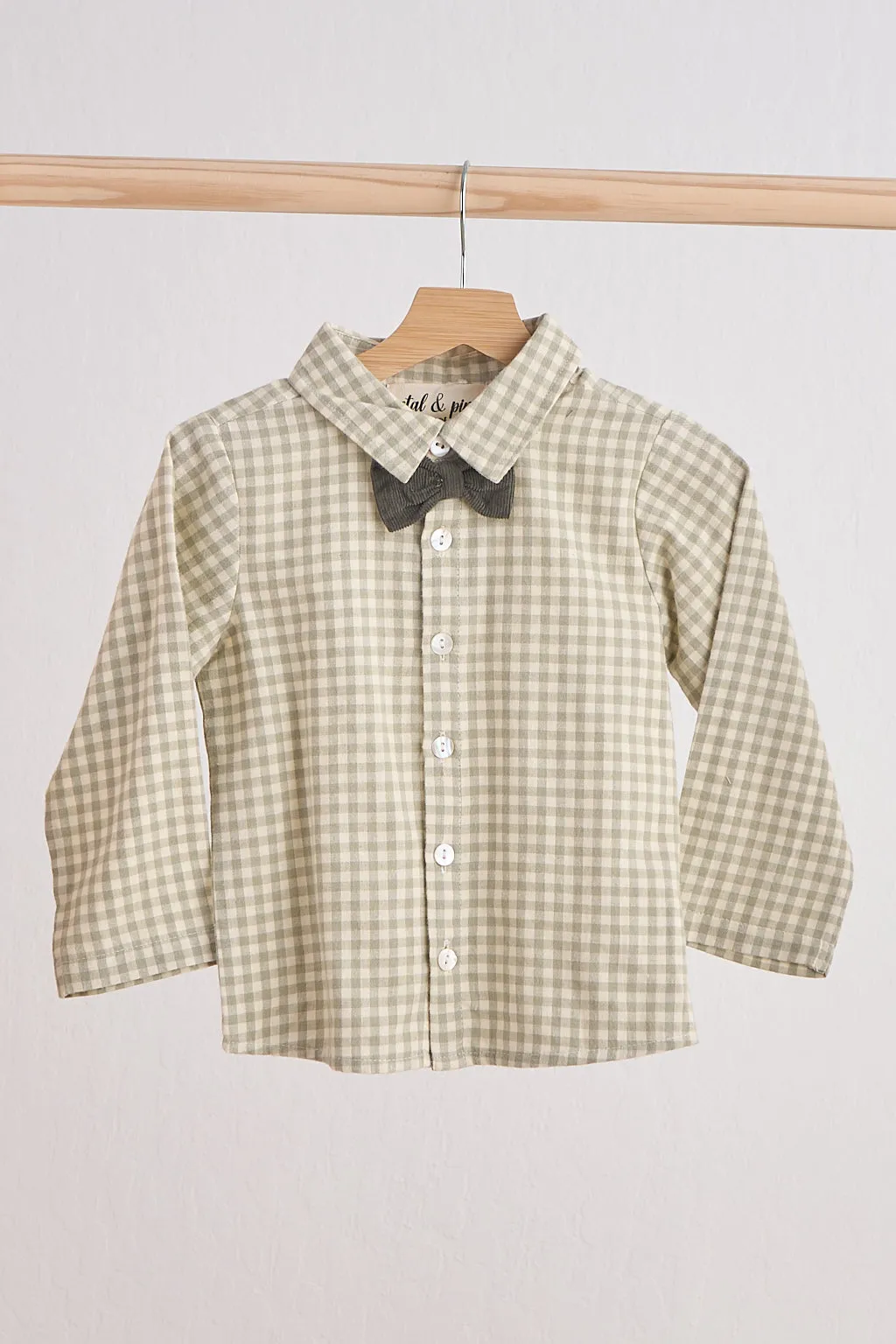 Green Woven Gingham Bow Flannel Button Down Shirt