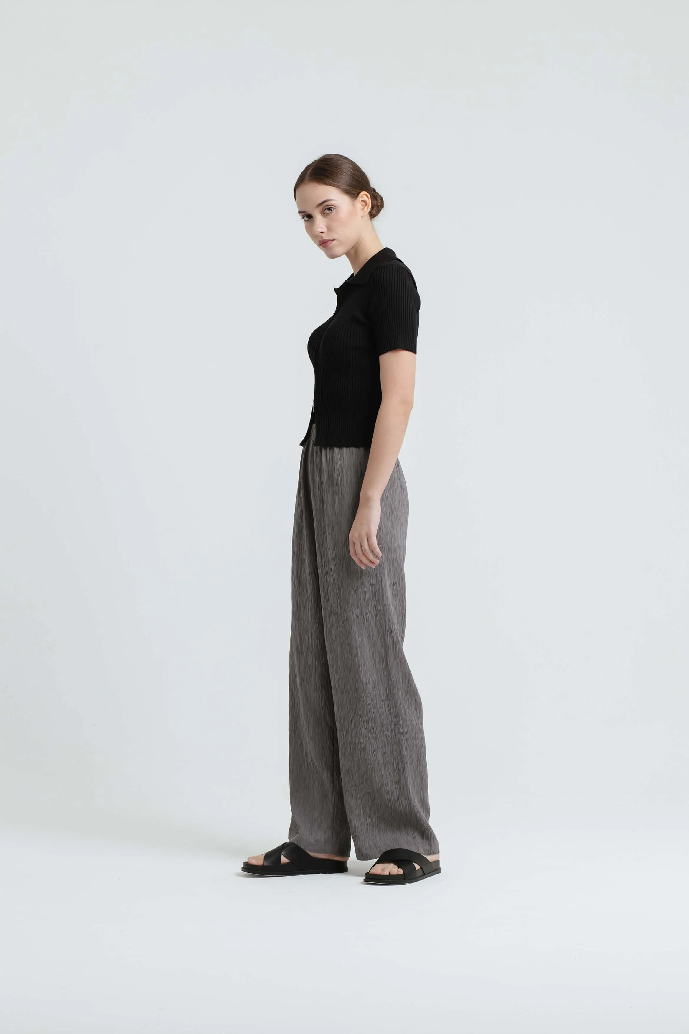 Grey Crinkle Loose Pants