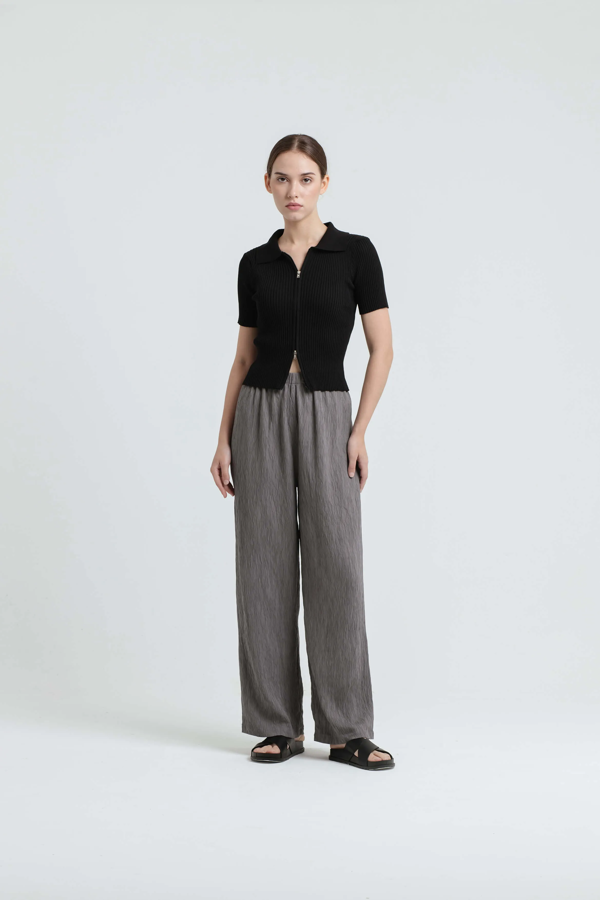 Grey Crinkle Loose Pants