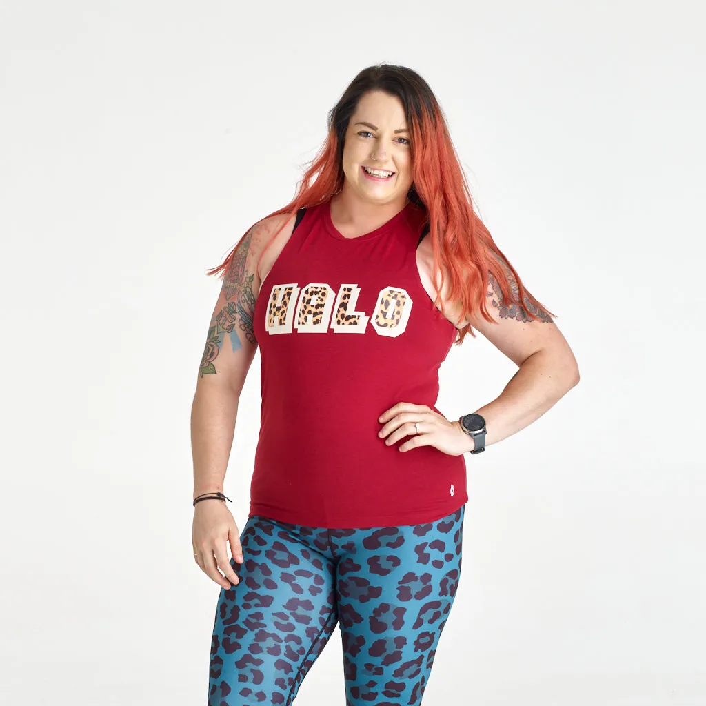 Halo Leopard Muscle Tank in Crimson
