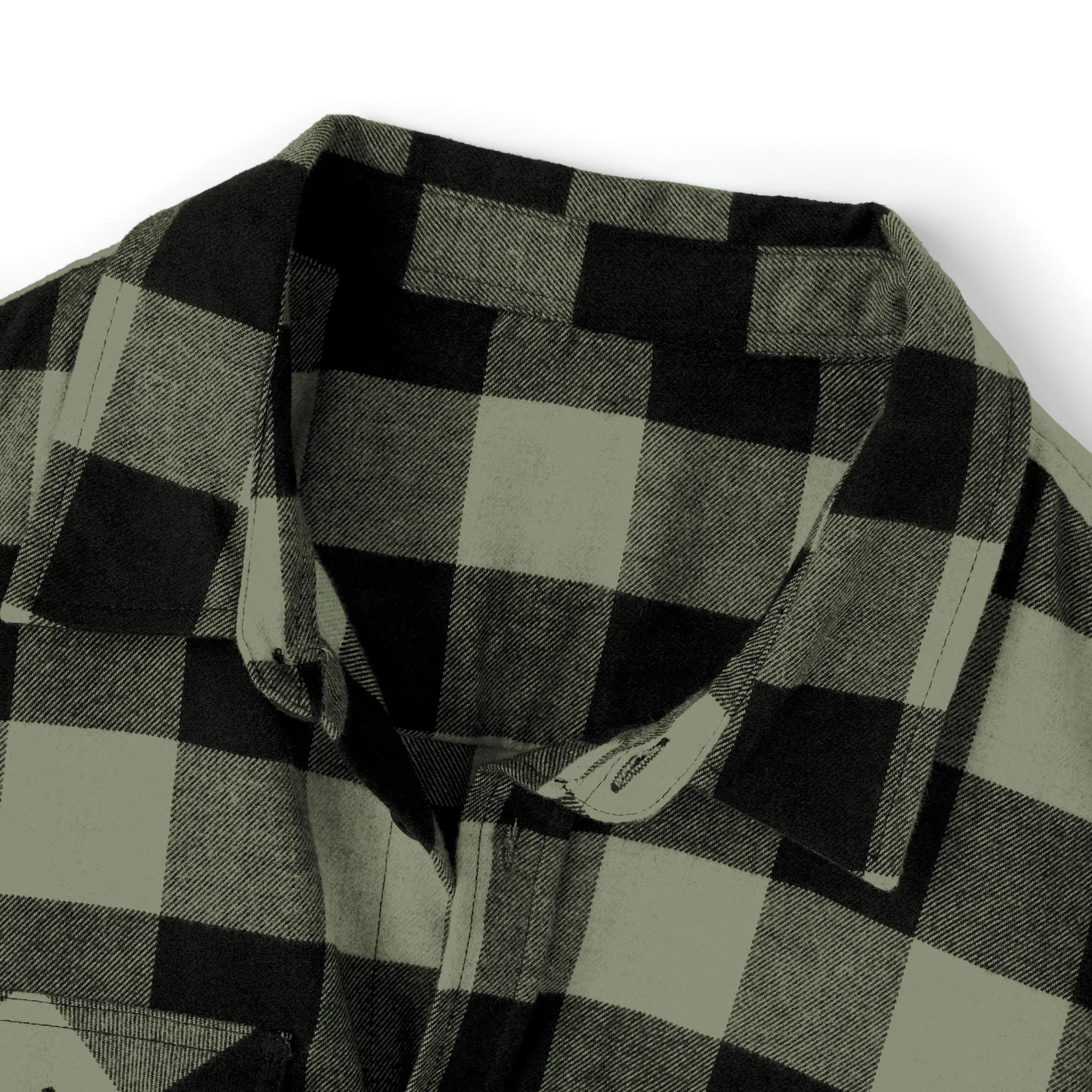 Heavyweight Pleated Military Green Flannel Shirt-Grain Mockingbird