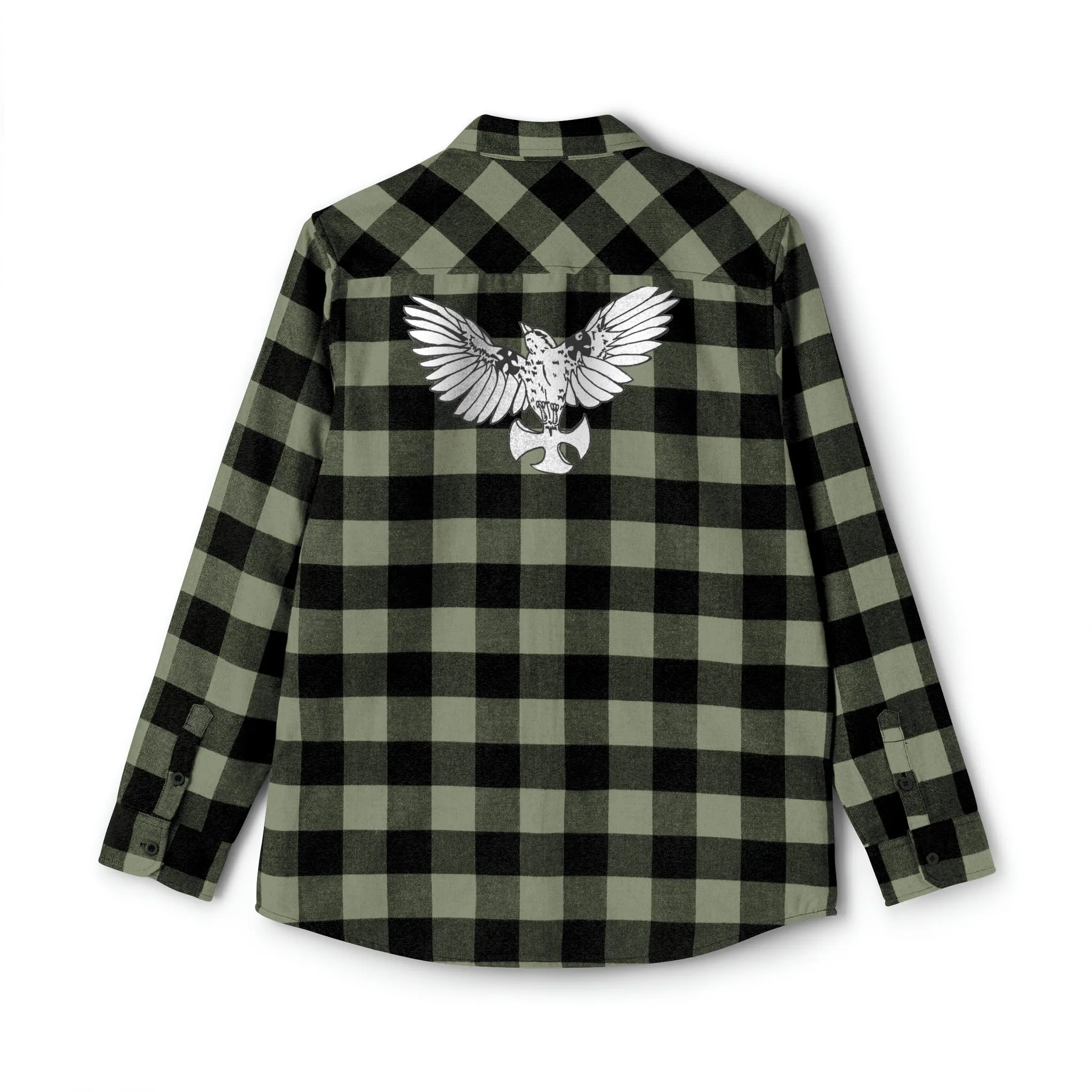 Heavyweight Pleated Military Green Flannel Shirt-Grain Mockingbird