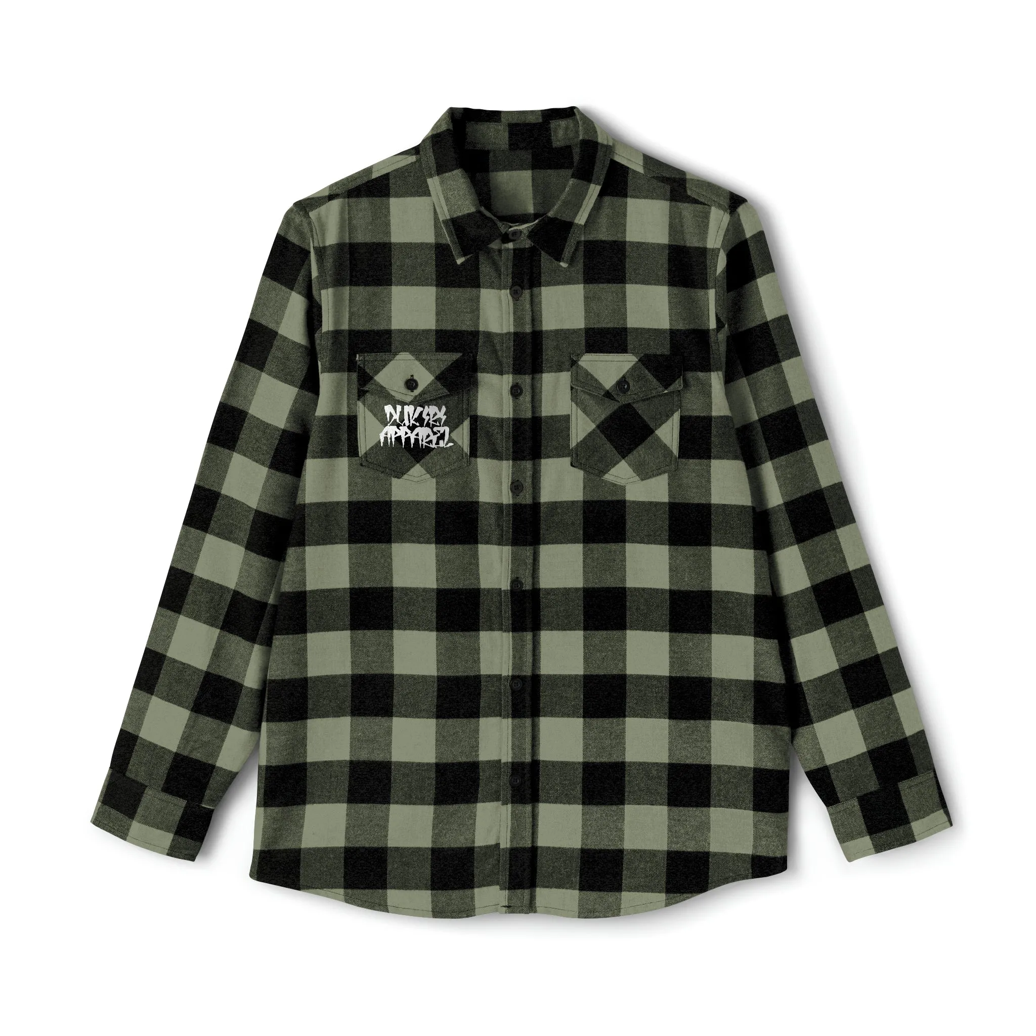 Heavyweight Pleated Military Green Flannel Shirt-Grain Mockingbird
