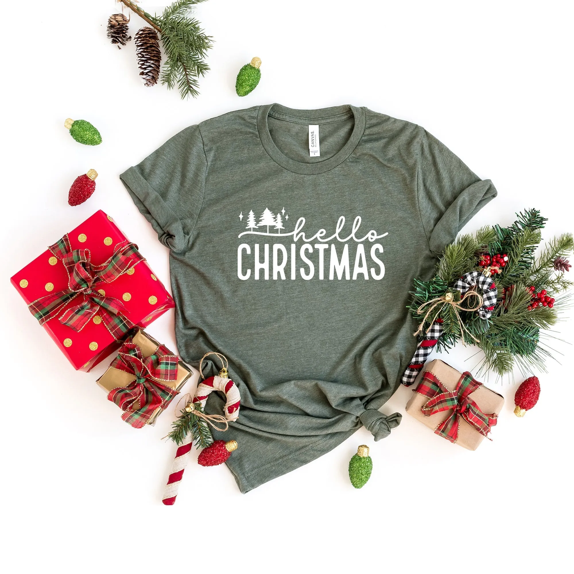 Hello Christmas Trees | Short Sleeve Crew Neck