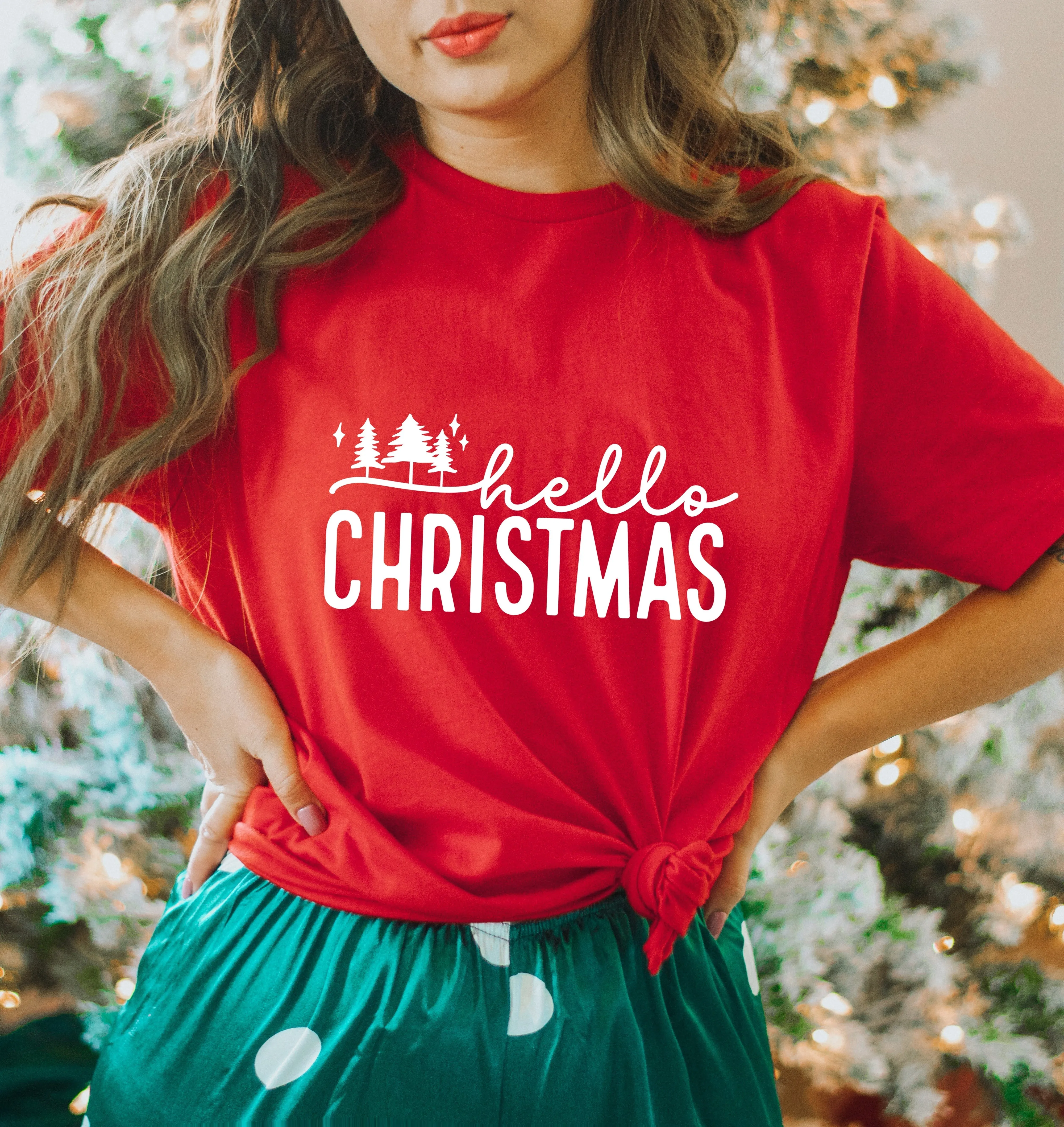 Hello Christmas Trees | Short Sleeve Crew Neck