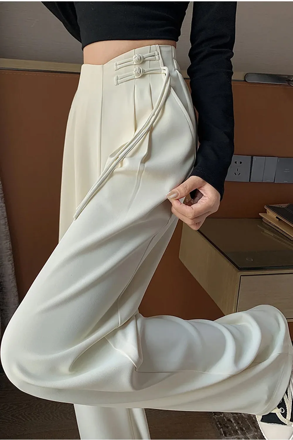 High Waist Loose Drawstring Office Long Pants