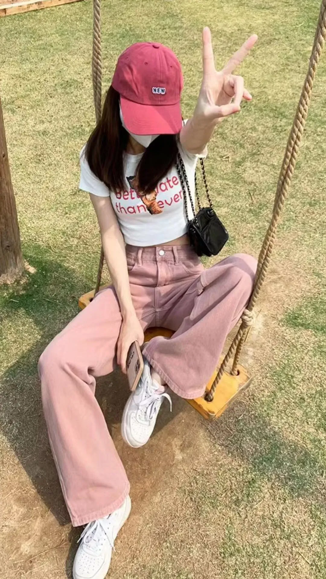 High Waist Pink Colors Long Jeans Pants