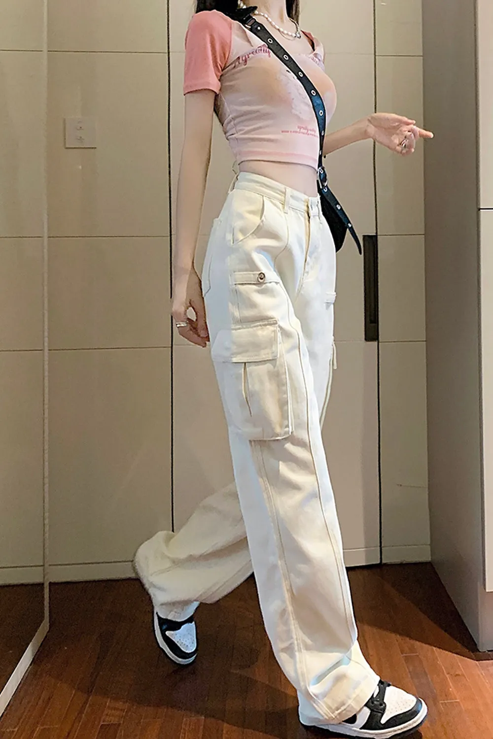 High Waist Vintage Cargo Pockets Pants