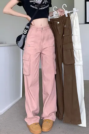 High Waist Vintage Cargo Pockets Pants