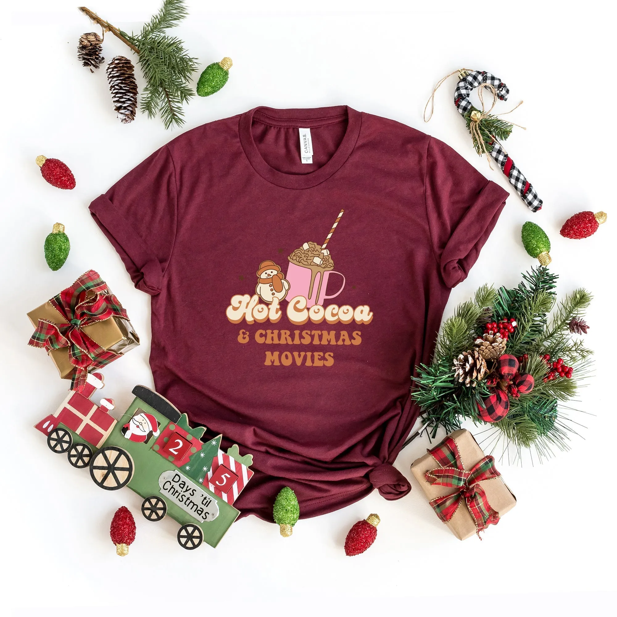 Hot Cocoa And Christmas Movies | Short Sleeve Crew Neck