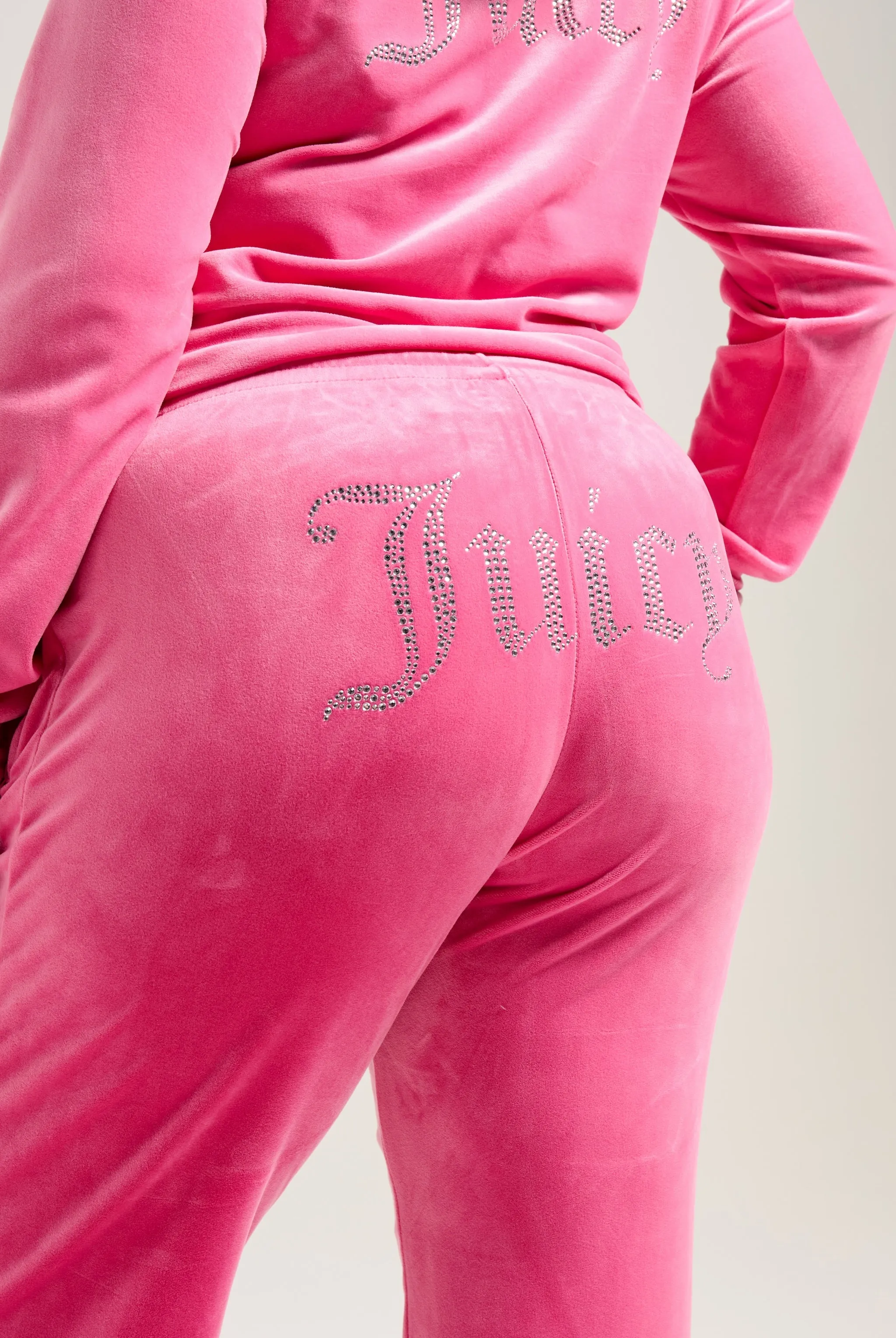 HOT PINK VELOUR DIAMANTÉ TRACKSUIT BOTTOM