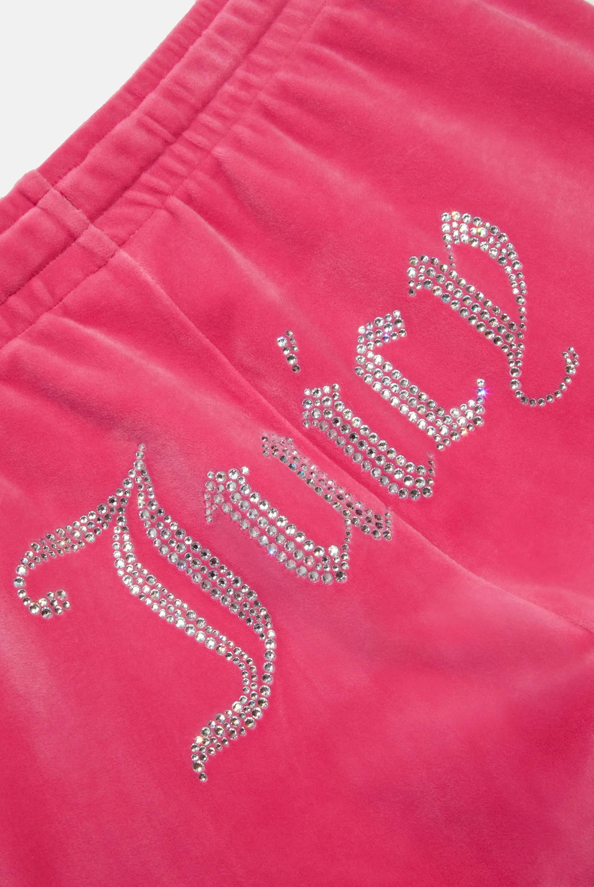 HOT PINK VELOUR DIAMANTÉ TRACKSUIT BOTTOM