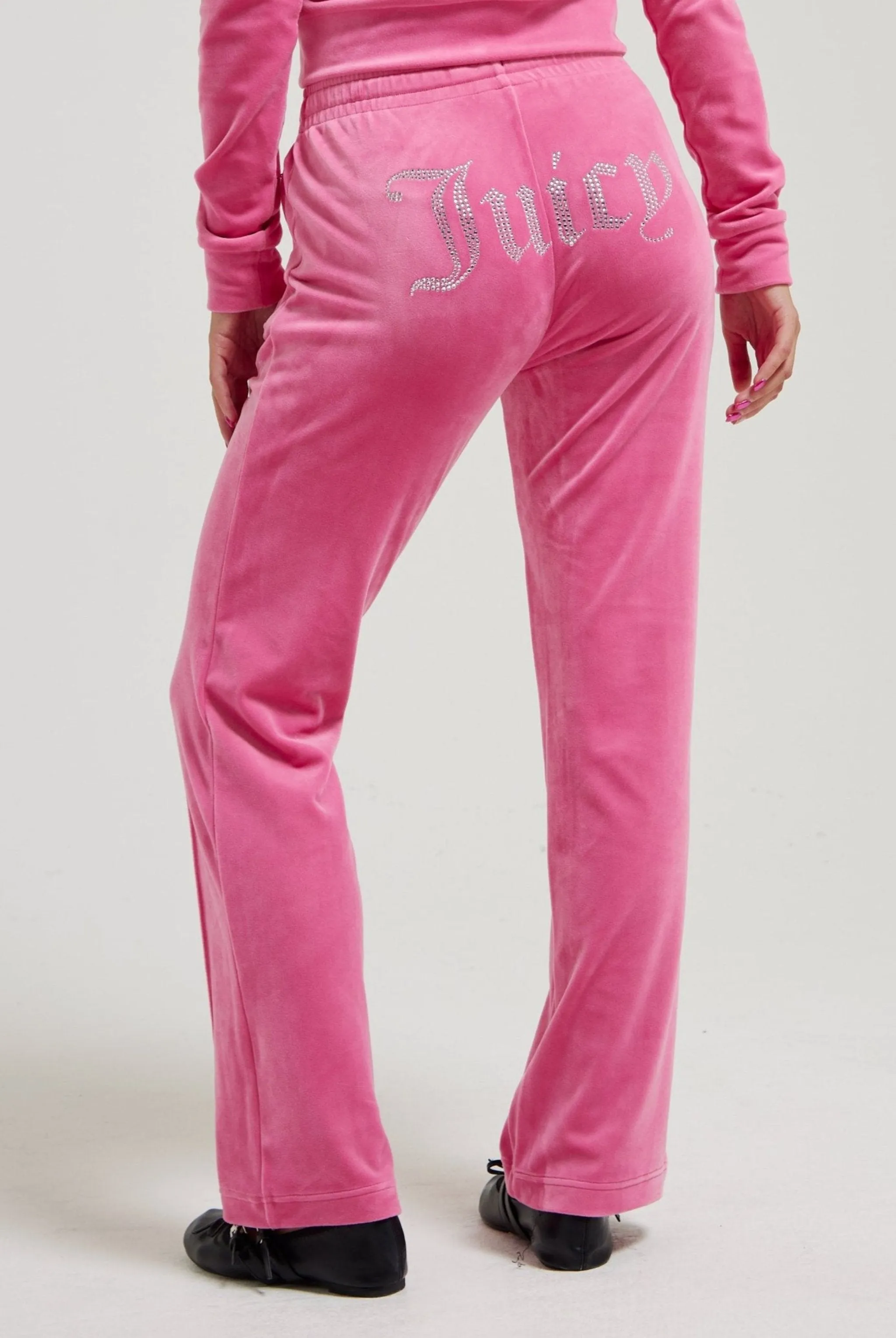 HOT PINK VELOUR DIAMANTÉ TRACKSUIT BOTTOM