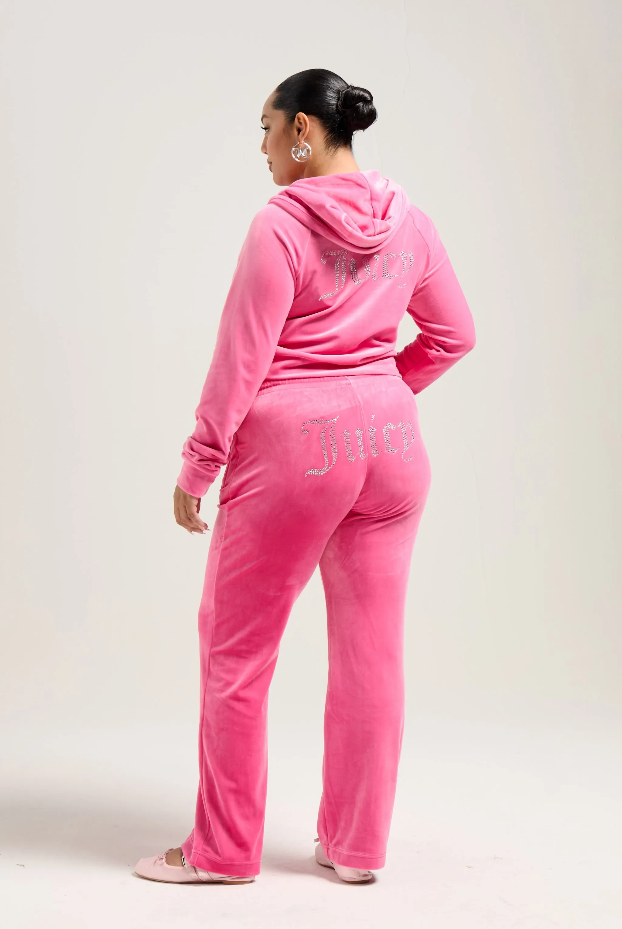 HOT PINK VELOUR DIAMANTÉ TRACKSUIT BOTTOM