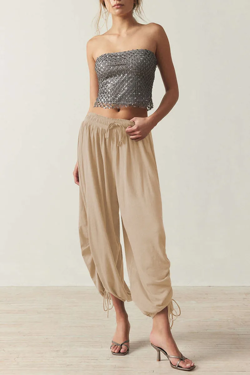 HTQ1286 Solid Ruched Jogger Pants