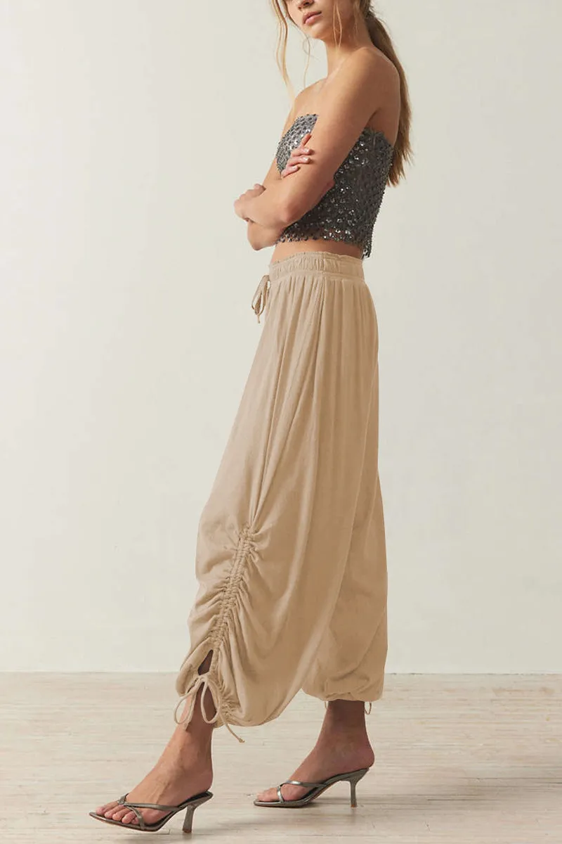 HTQ1286 Solid Ruched Jogger Pants