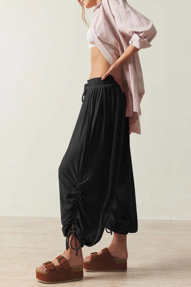 HTQ1286 Solid Ruched Jogger Pants