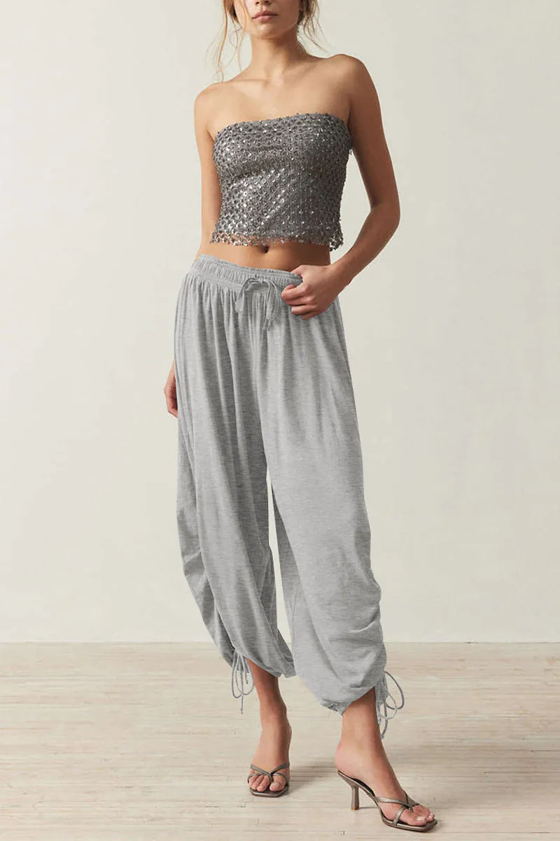 HTQ1286 Solid Ruched Jogger Pants