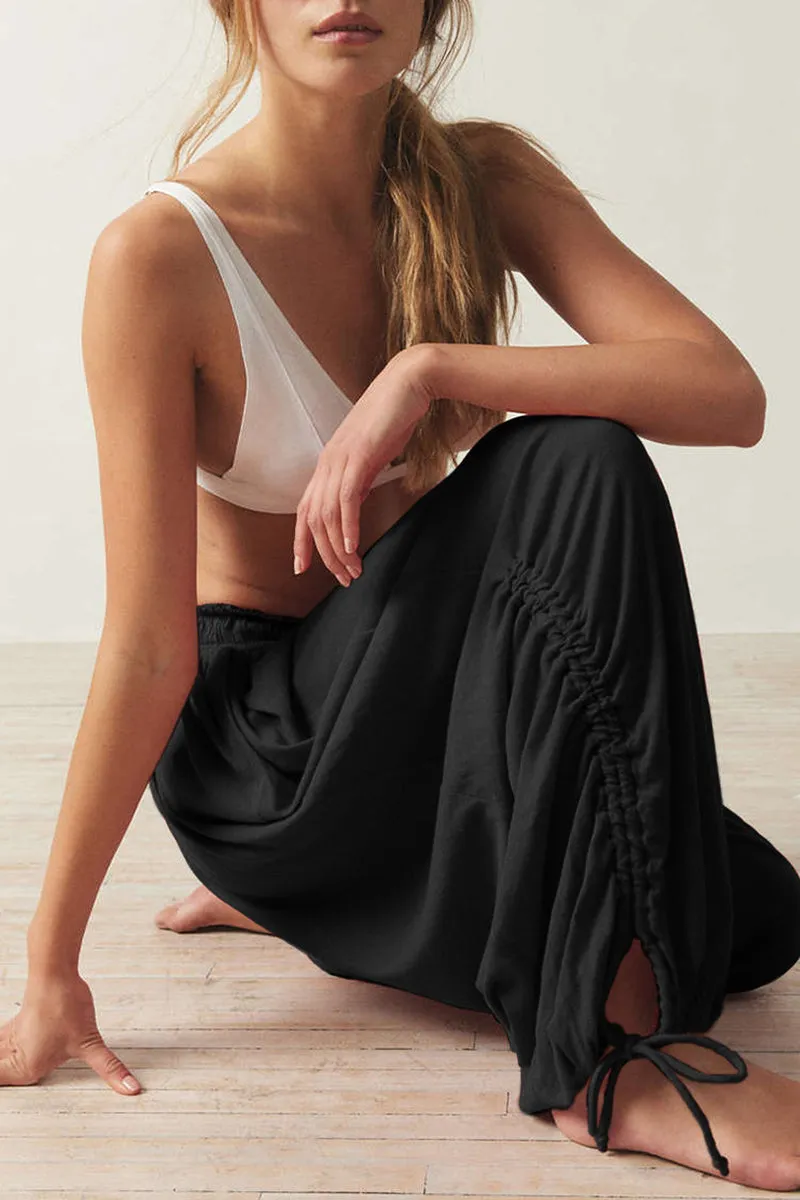 HTQ1286 Solid Ruched Jogger Pants