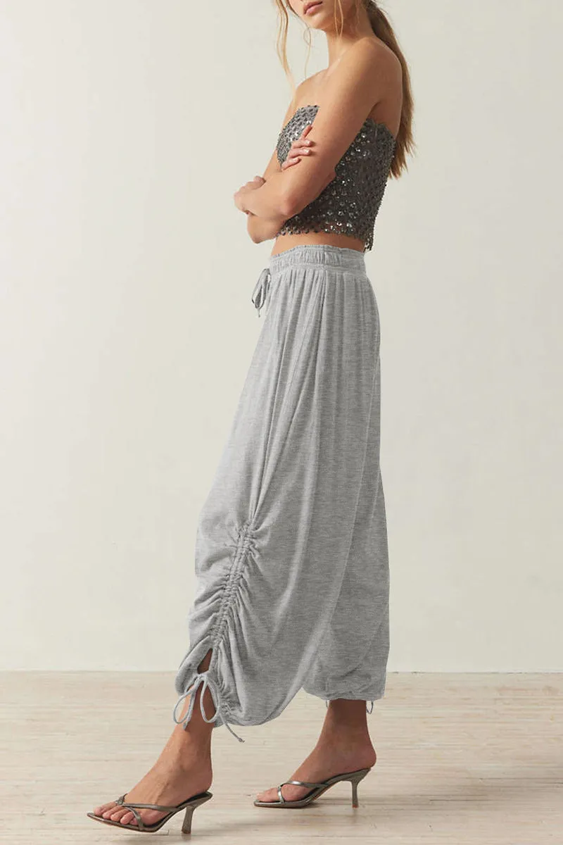 HTQ1286 Solid Ruched Jogger Pants