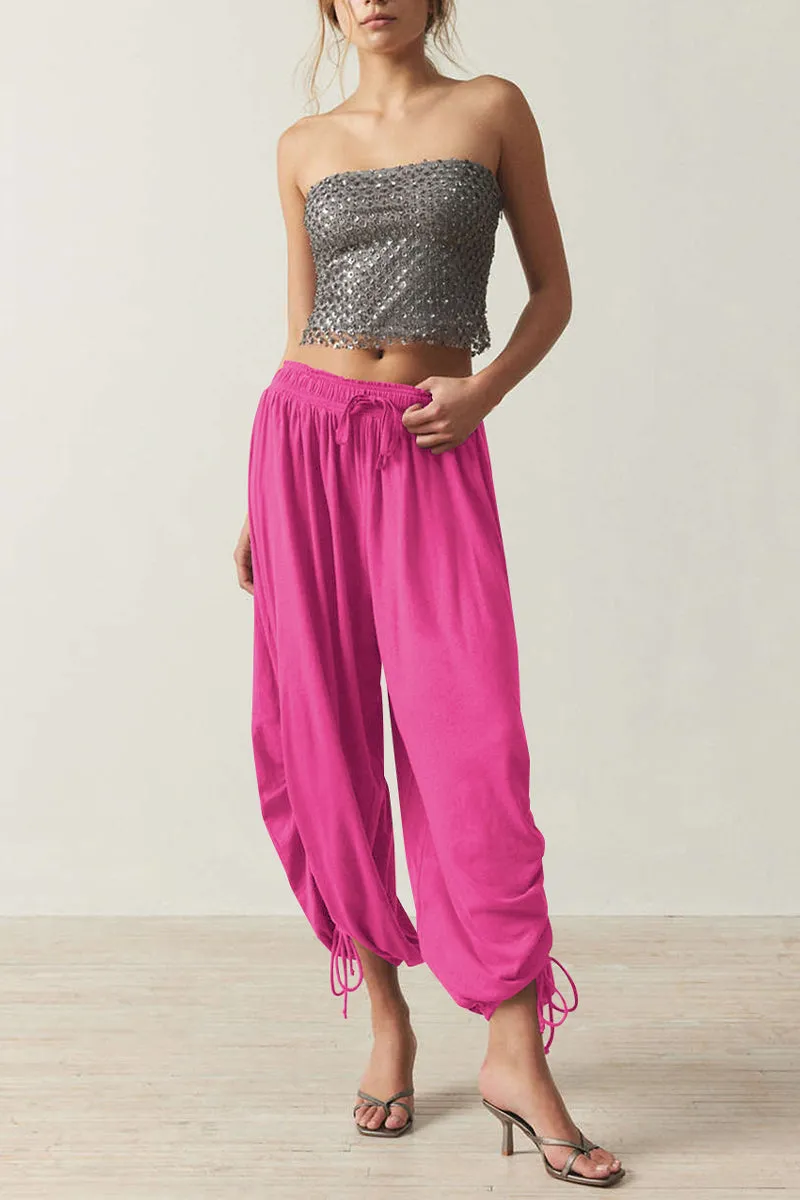HTQ1286 Solid Ruched Jogger Pants