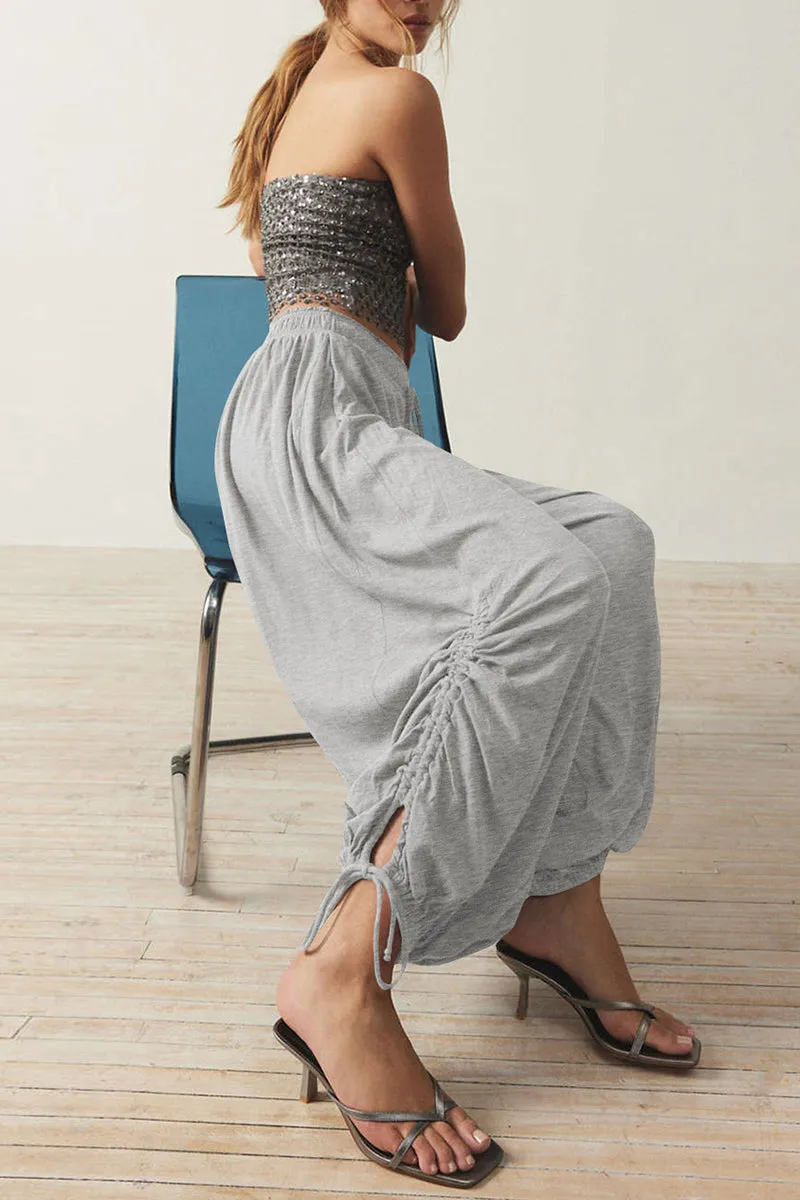 HTQ1286 Solid Ruched Jogger Pants
