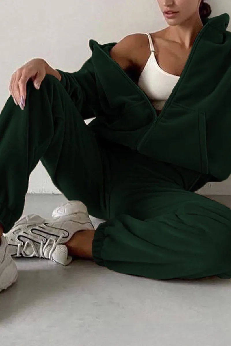 HUS1215 Casual Zip-Up Tracksuit Set