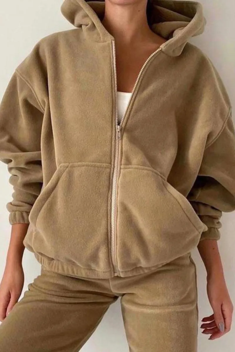 HUS1215 Casual Zip-Up Tracksuit Set