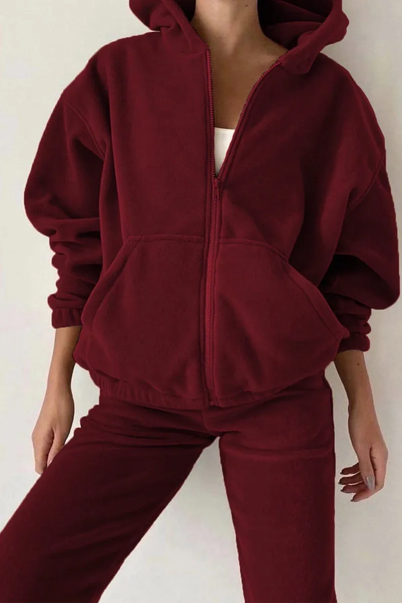 HUS1215 Casual Zip-Up Tracksuit Set