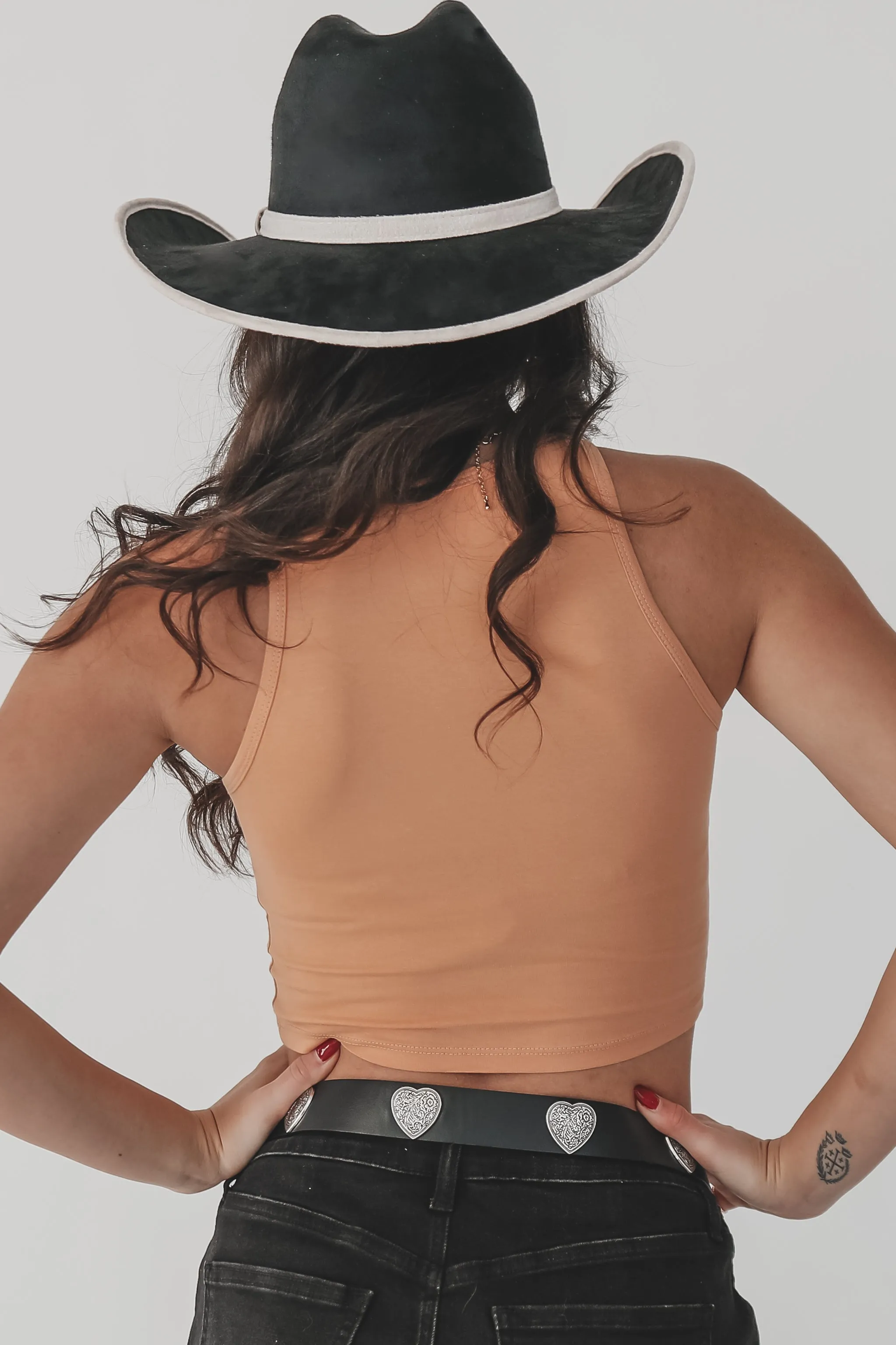 I Love Cowboys High Neck Western Graphic Cropped Fitted Tank
